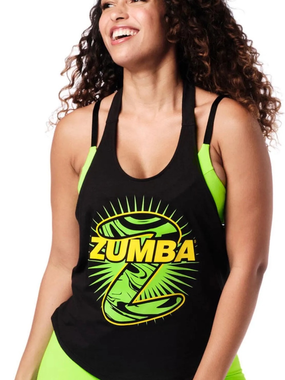Zumba Fitness Black Tank with Neon Green & Yellow Logo size S